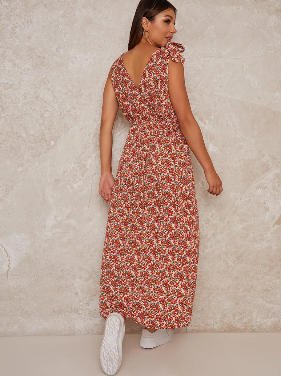 V Neck Floral Print Casual Maxi Dress in Multi sold by Chi Chi London product image thumbnail 4