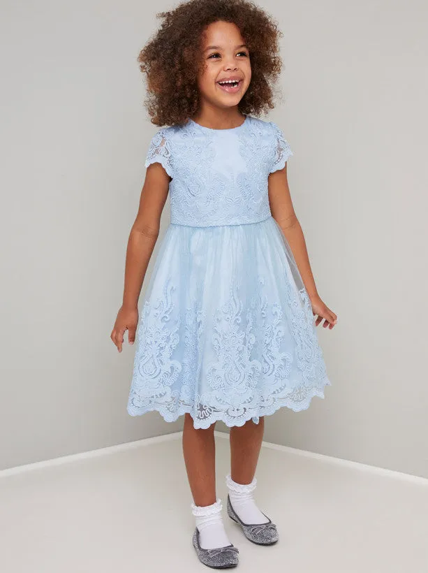 Girls Lace Overlay Tea Dress in Blue sold by Chi Chi London product image thumbnail 2