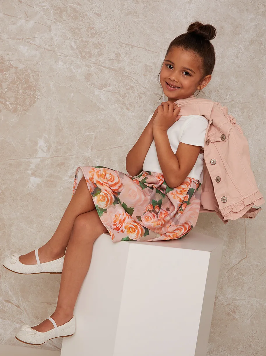 Girls Floral Print Dress with Ruffle Trim in Mink sold by Chi Chi London product image thumbnail 3