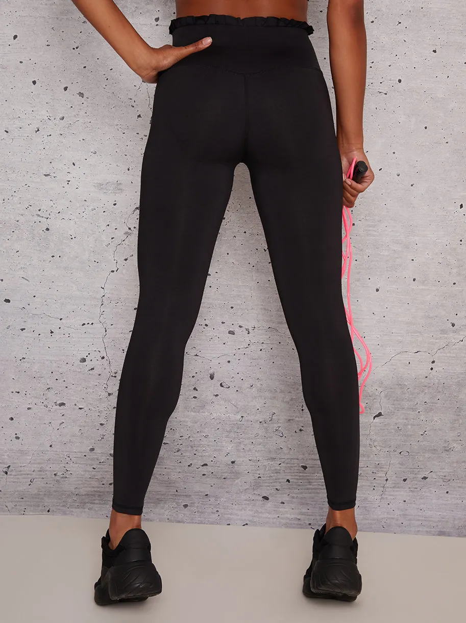 Fitted Gym Leggings with Frill Details in Black sold by Chi Chi London product image thumbnail 4