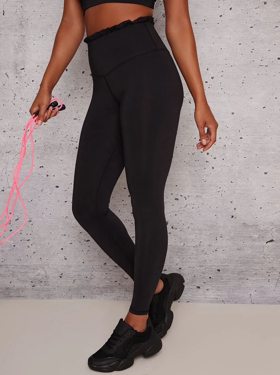 Fitted Gym Leggings with Frill Details in Black sold by Chi Chi London product image thumbnail 3