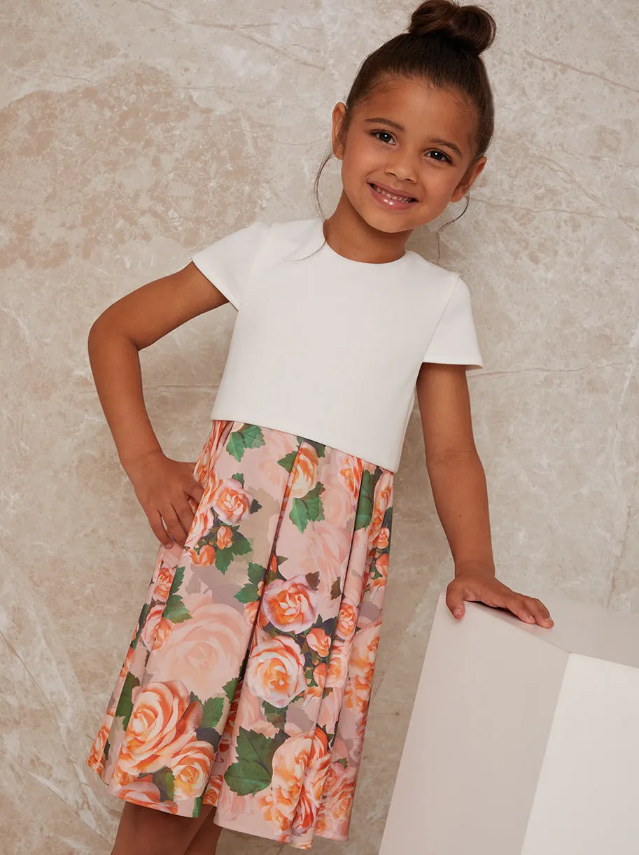 Girls Floral Print Dress with Ruffle Trim in Mink sold by Chi Chi London product image thumbnail 2