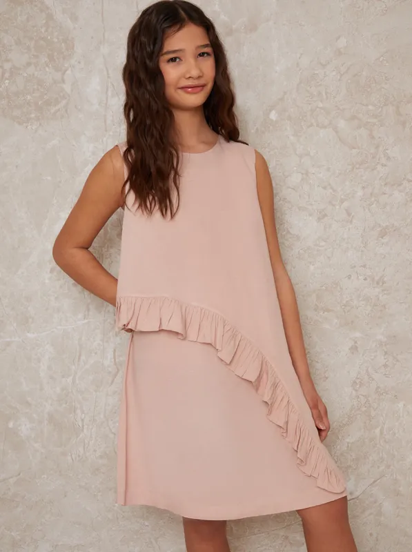 Girls Sleeveless Ruffle Midi Dress in Pink sold by Chi Chi London