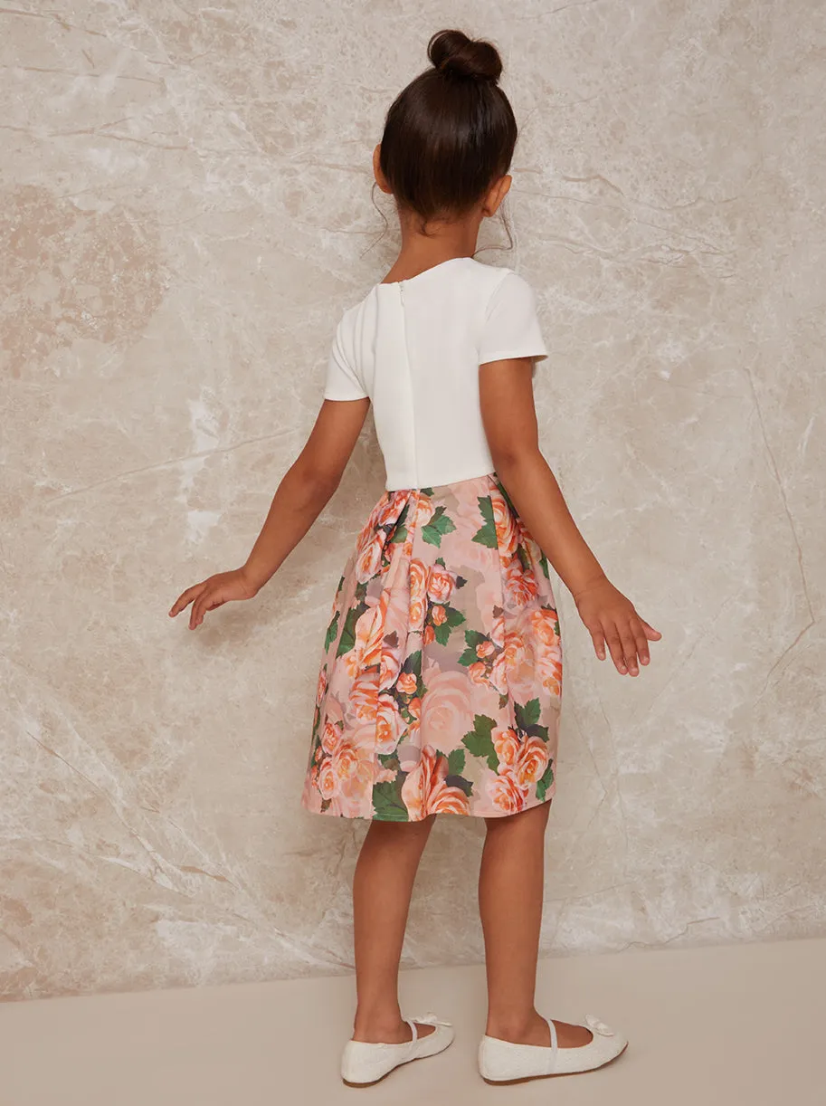Girls Floral Print Dress with Ruffle Trim in Mink sold by Chi Chi London product image thumbnail 4