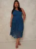 Plus Size One-Shoulder Premium Lace Midi Dress in Blue sold by Chi Chi London