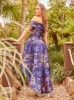 Bardot Neon Abstract Print Dip Hem Dress in Blue sold by Chi Chi London
