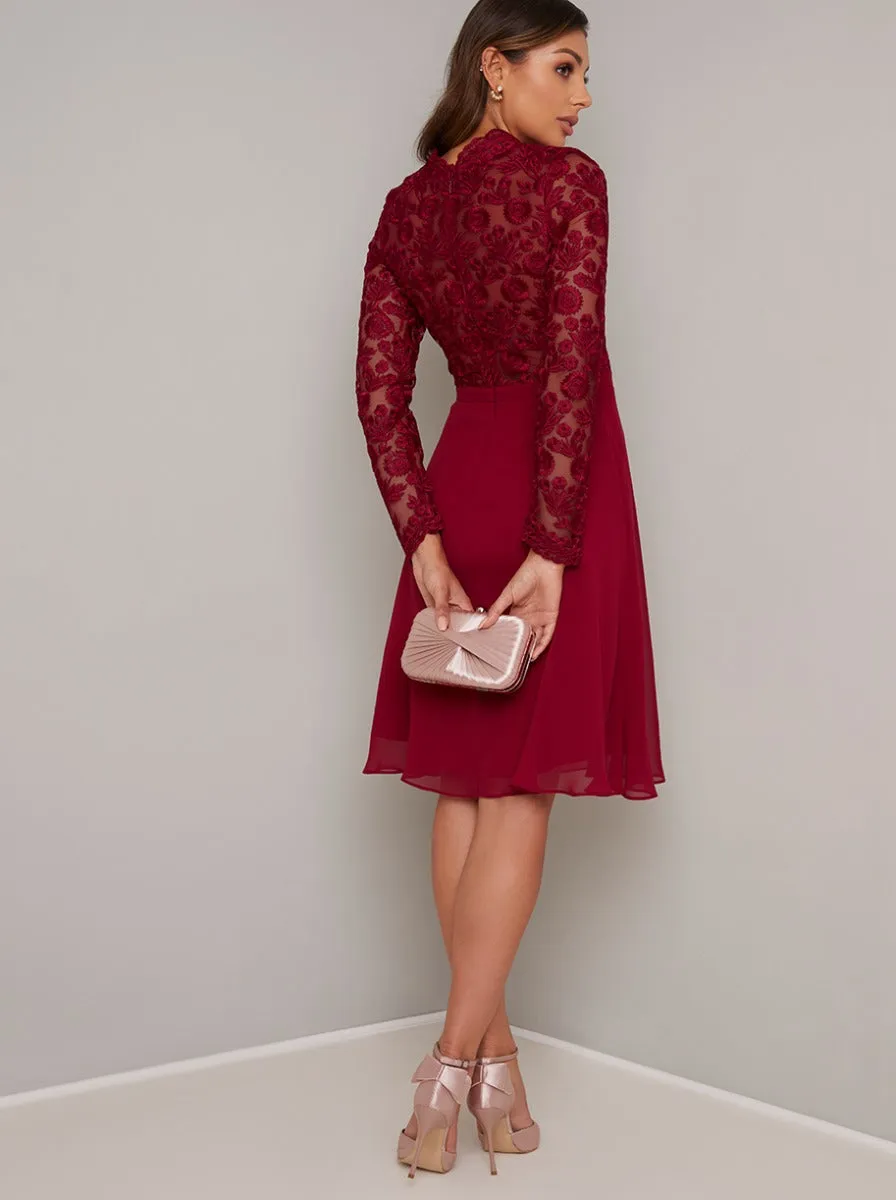 Tall Long Sleeved Lace Midi Dress in Red sold by Chi Chi London product image thumbnail 3