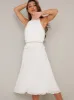 Halter Style Pleated Frill Detail Midi Dress in White sold by Chi Chi London