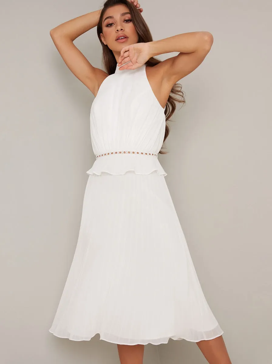 Halter Style Pleated Frill Detail Midi Dress in White sold by Chi Chi London product image thumbnail 3