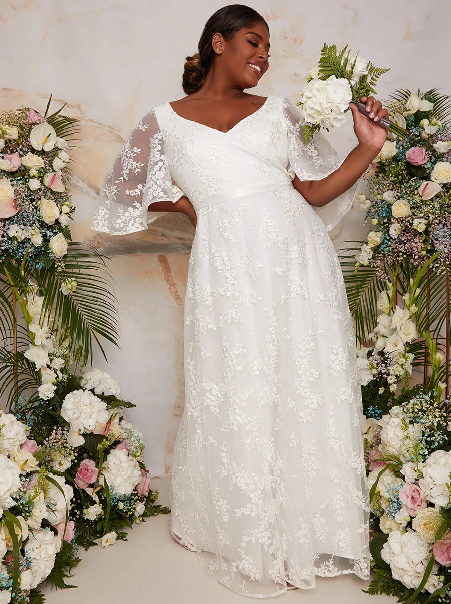 Plus Size Flutter Sleeve Backless Lace Bridal Wedding Dress in White sold by Chi Chi London product image thumbnail 3