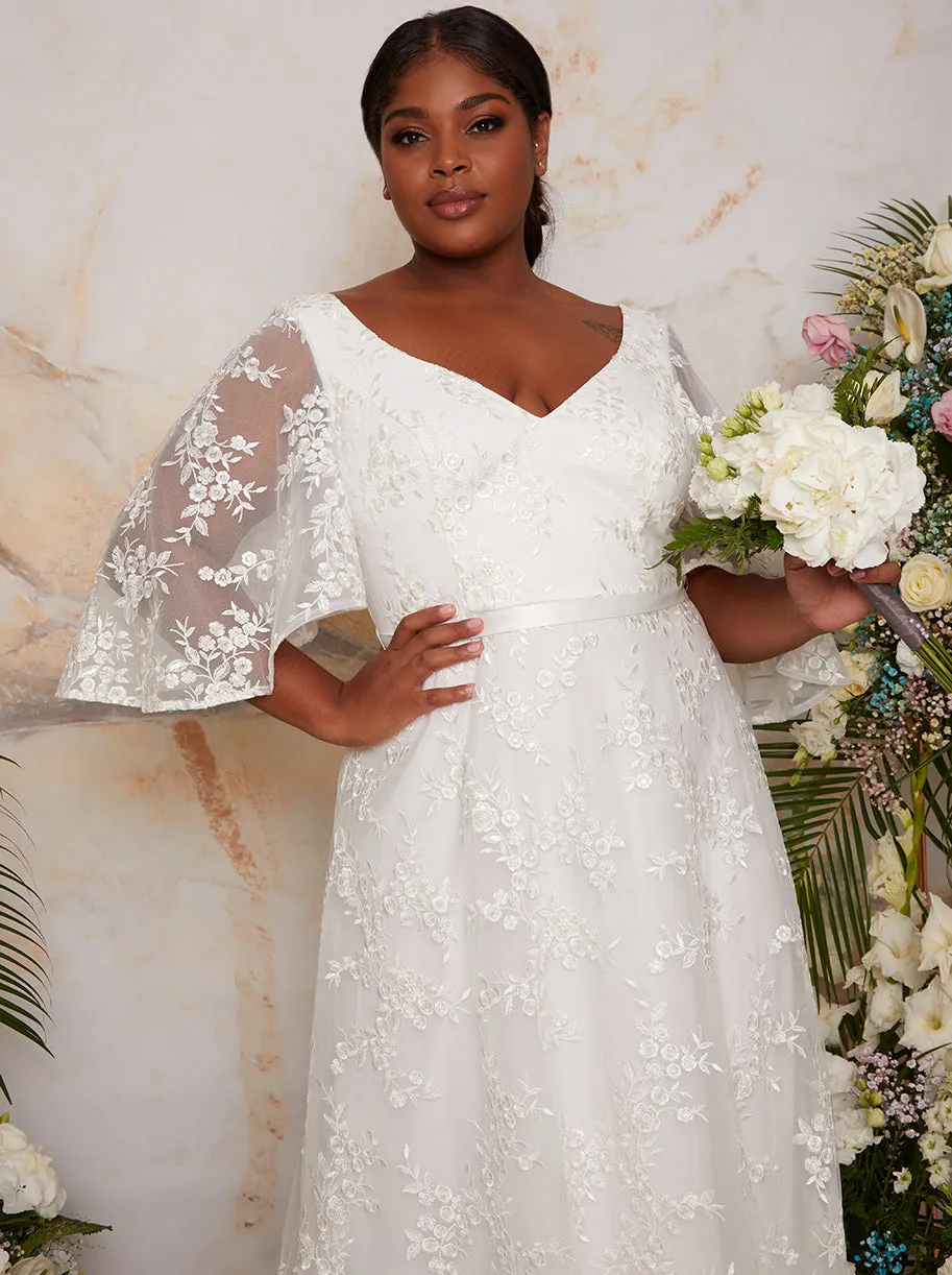 Plus Size Flutter Sleeve Backless Lace Bridal Wedding Dress in White sold by Chi Chi London product image thumbnail 2