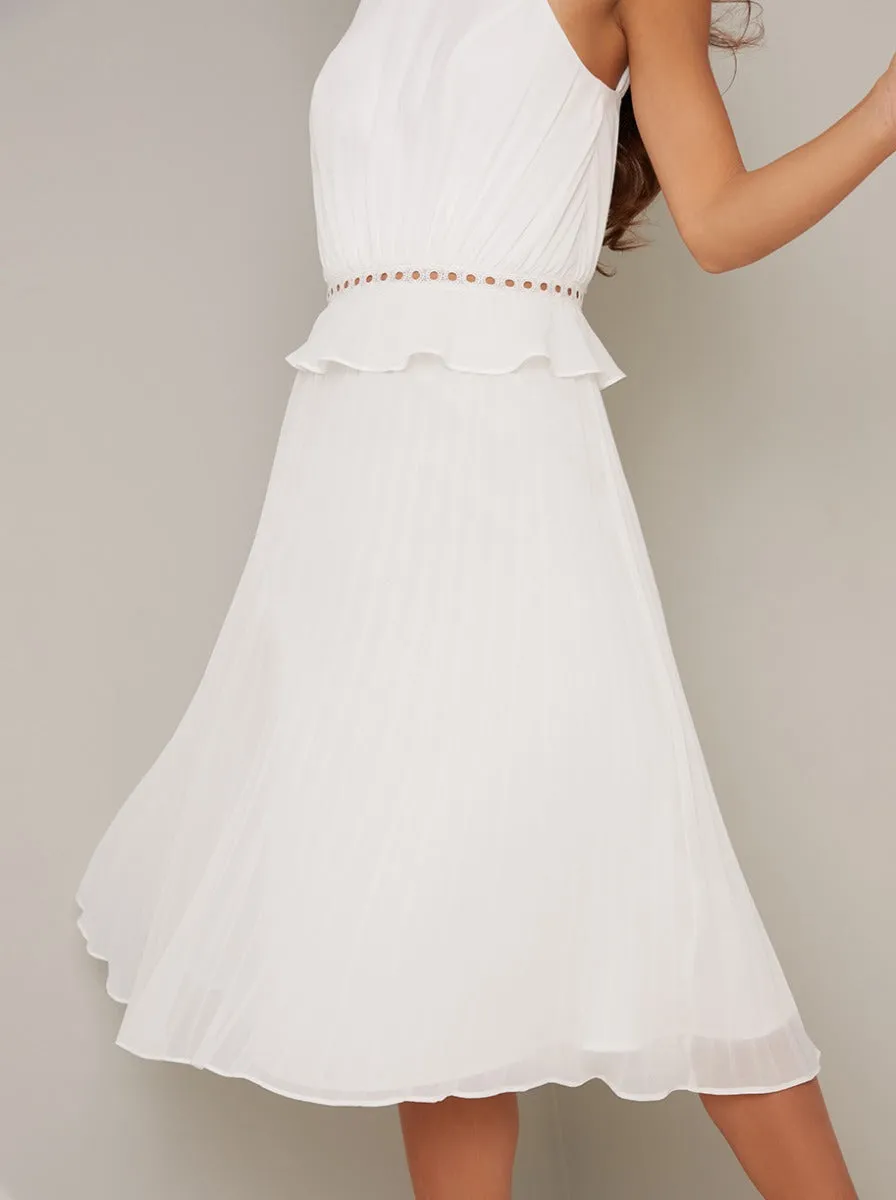 Halter Style Pleated Frill Detail Midi Dress in White sold by Chi Chi London product image thumbnail 4