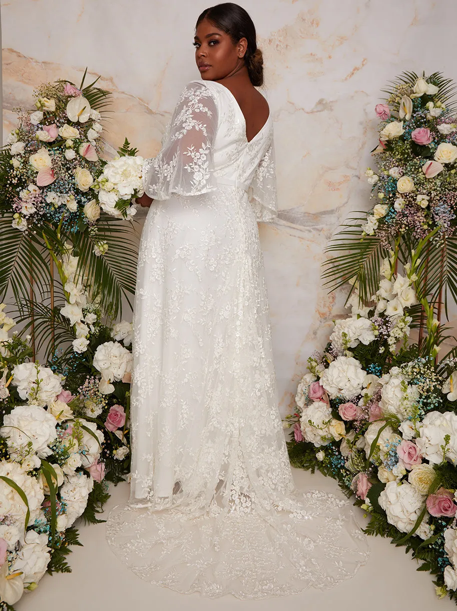 Plus Size Flutter Sleeve Backless Lace Bridal Wedding Dress in White sold by Chi Chi London product image thumbnail 4