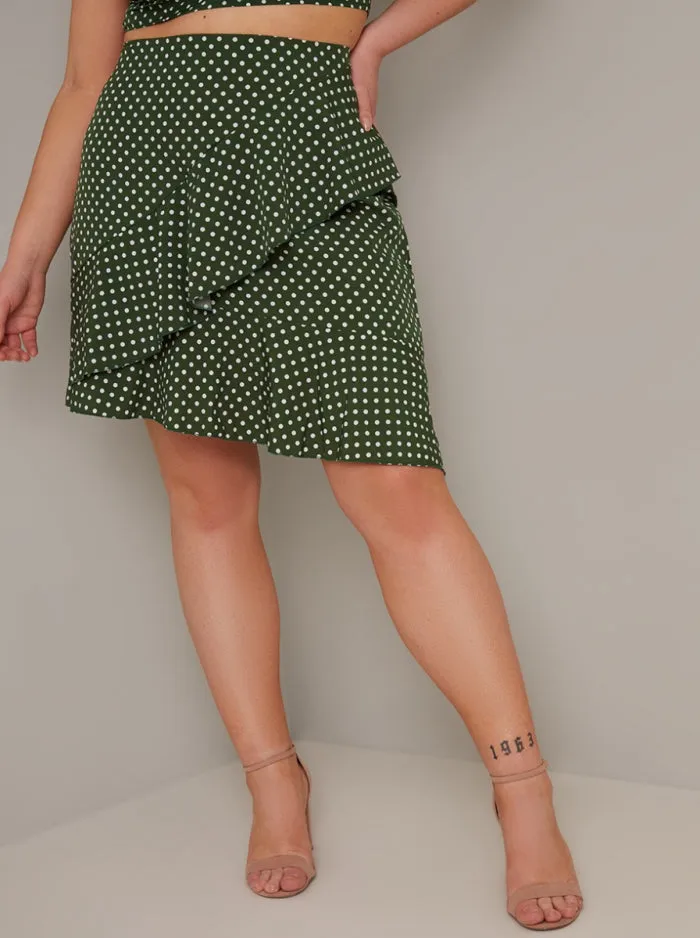 Plus Size Polka Dot Ruffle Mini Skirt in Green sold by Chi Chi London product image thumbnail 2