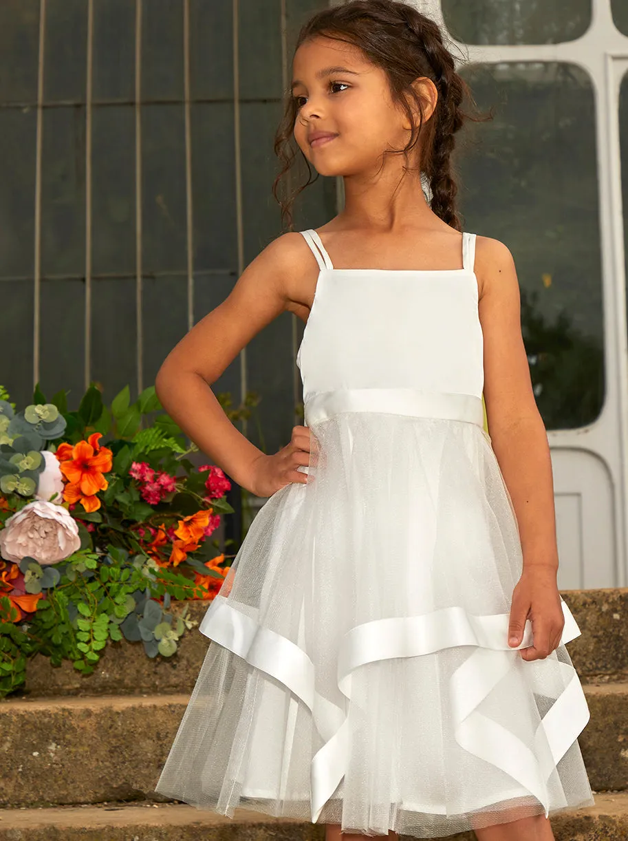 Younger Girls Tulle Layered Midi Dress in White sold by Chi Chi London product image thumbnail 2