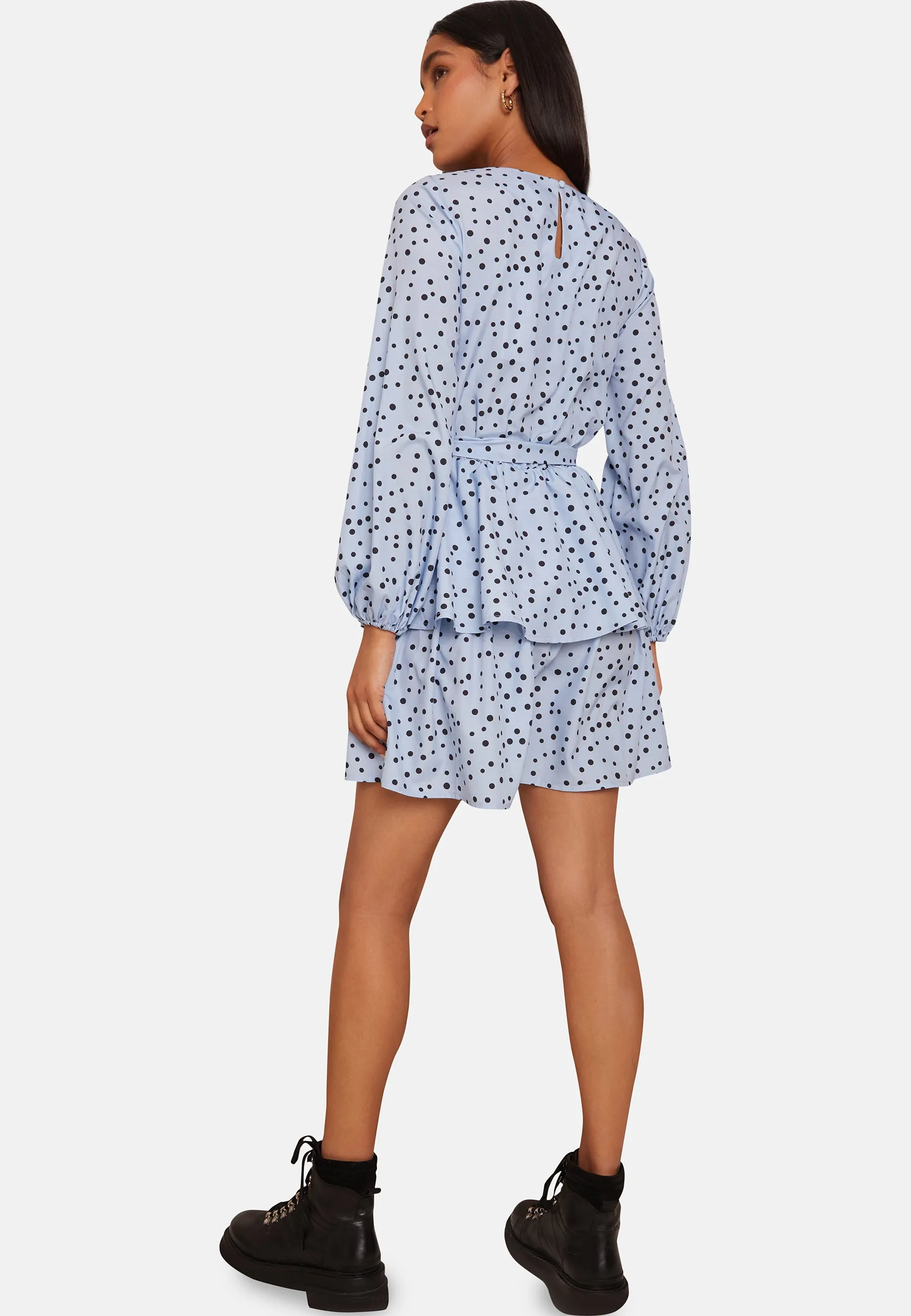 Long Sleeve Spot Print Mini Dress in Blue sold by Chi Chi London product image thumbnail 5