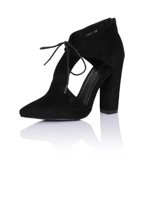 Block Heel Cut Out Ankle Boots in Black sold by Chi Chi London