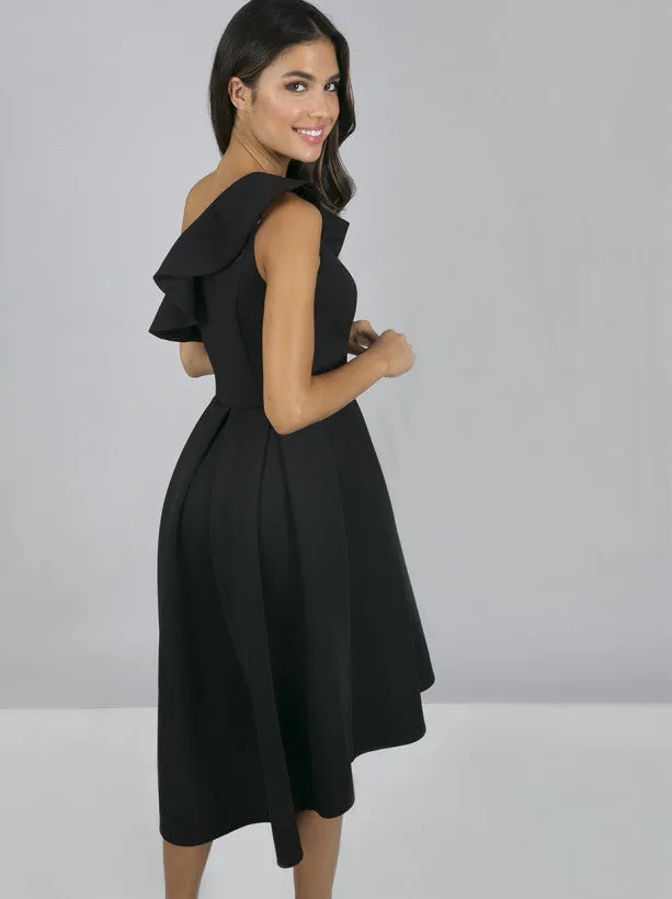 One Shoulder Frill Detail Midi Dress In Black sold by Chi Chi London product image thumbnail 3