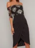 Lace Bodycon Dress with Bardot Neckline in Black sold by Chi Chi London
