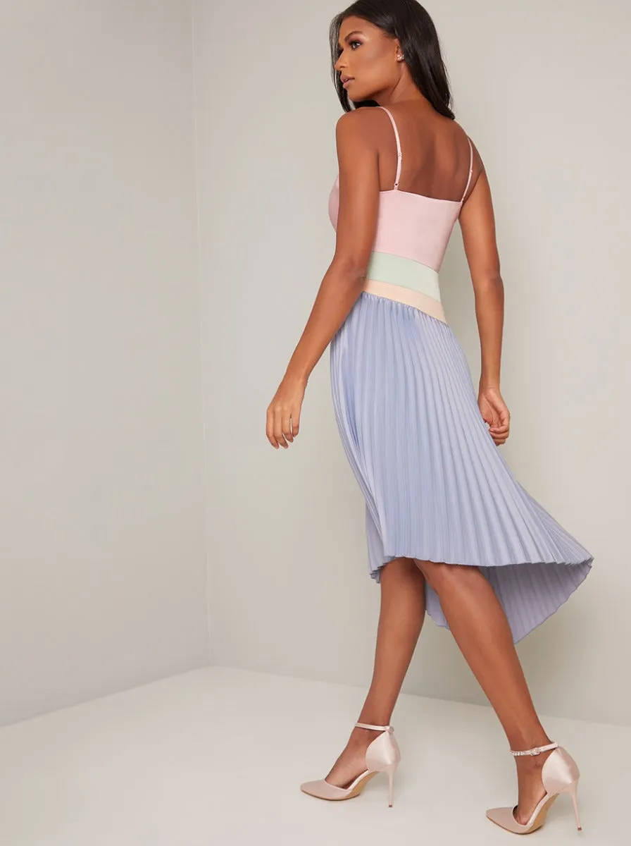 Cami Strap A-Symmetric Pleat Midi Dress in Blue sold by Chi Chi London product image thumbnail 4