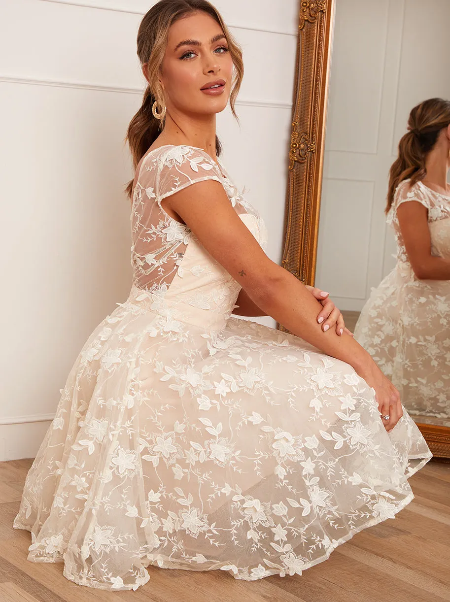 Short Sleeve Embellished Midi Dress in Cream sold by Chi Chi London