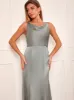 Cowl Neck Satin Slip Maxi Dress in Grey sold by Chi Chi London