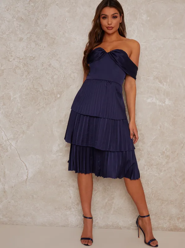 Midi Party Dress with Pleated Design in Blue sold by Chi Chi London