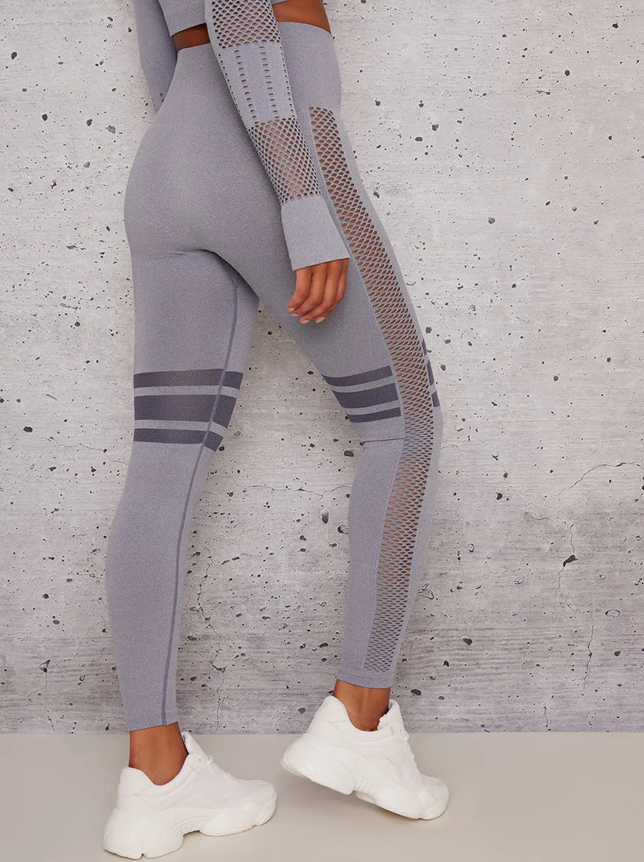 High Rise Mesh Panel Sports Leggings In Grey sold by Chi Chi London product image thumbnail 4
