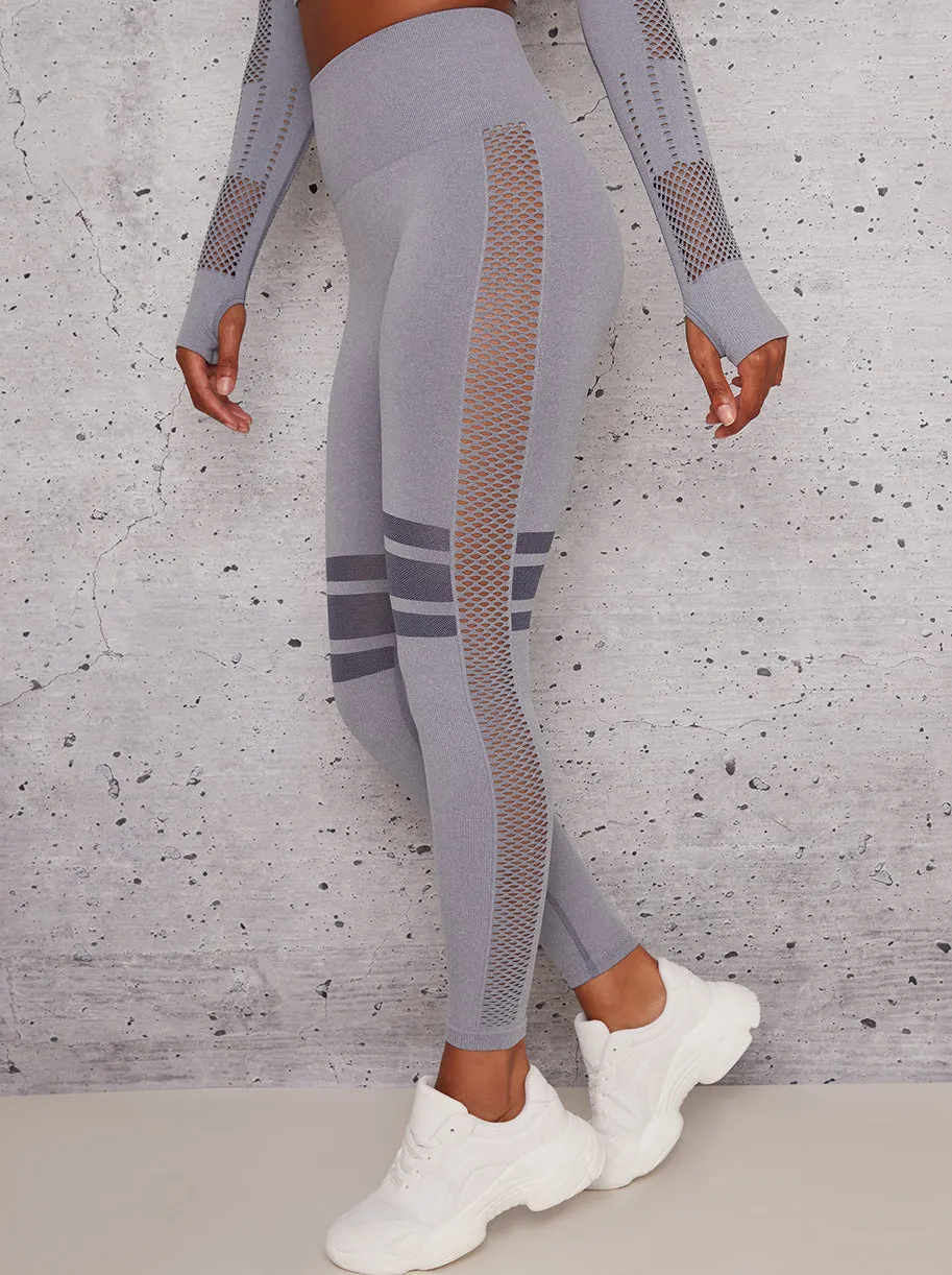 High Rise Mesh Panel Sports Leggings In Grey sold by Chi Chi London product image thumbnail 2