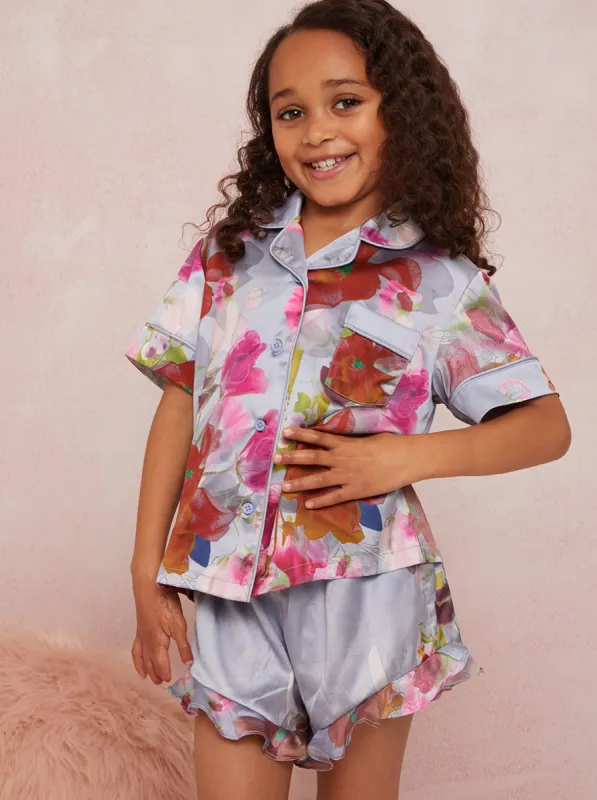 Girls Floral Pyjama Short Set in Blue sold by Chi Chi London