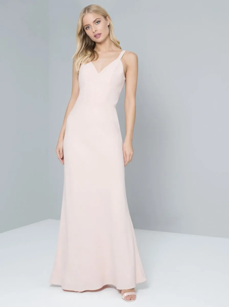 Cami Strap Lace Back Maxi Dress in Pink sold by Chi Chi London