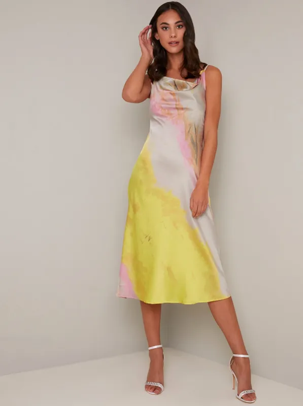 Tie Dye Print Day Dress with Cowl Neckline sold by Chi Chi London