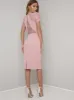 Sheer Lace Detail Bodycon Midi Dress in Pink sold by Chi Chi London