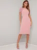 Sheer Lace Detail Bodycon Midi Dress in Pink sold by Chi Chi London