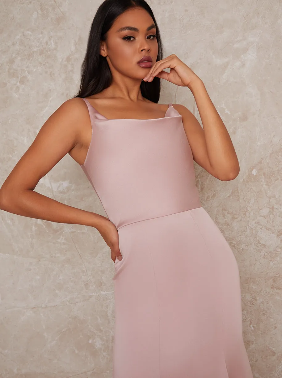 Cowl Neck Satin Slip Maxi Dress in Light Pink sold by Chi Chi London product image thumbnail 3