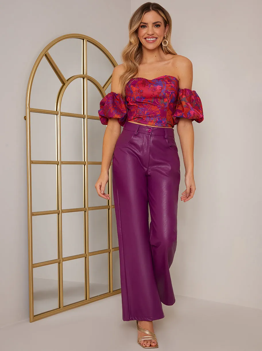 Bardot Ruffle Floral Top in Burgundy sold by Chi Chi London product image thumbnail 3