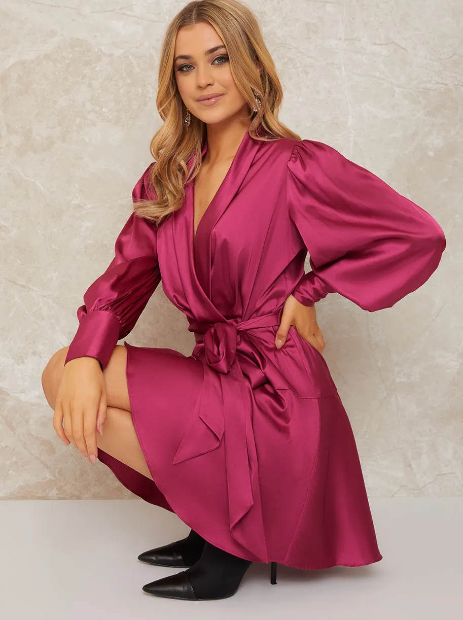 Long Sleeve Wrap Mini Dress in Pink sold by Chi Chi London product image thumbnail 2