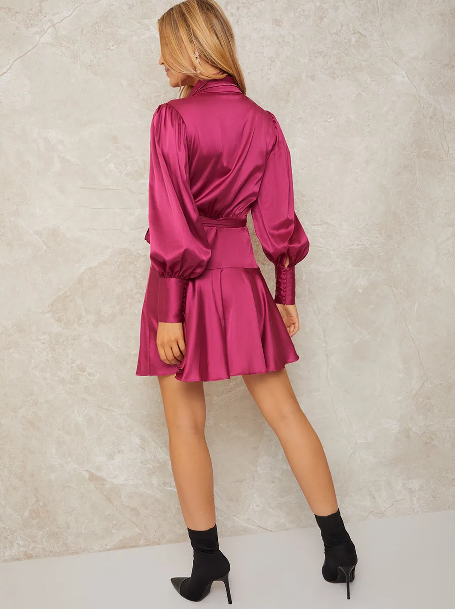 Long Sleeve Wrap Mini Dress in Pink sold by Chi Chi London product image thumbnail 4