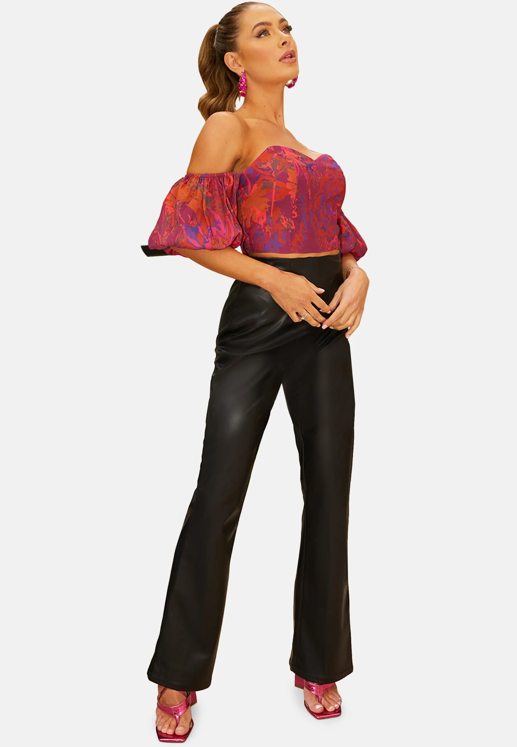 Bardot Ruffle Floral Top in Burgundy sold by Chi Chi London product image thumbnail 5