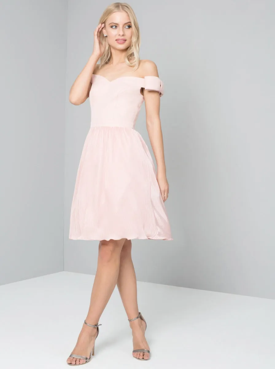 Bow Detail Bardot Midi Dress in Pink sold by Chi Chi London