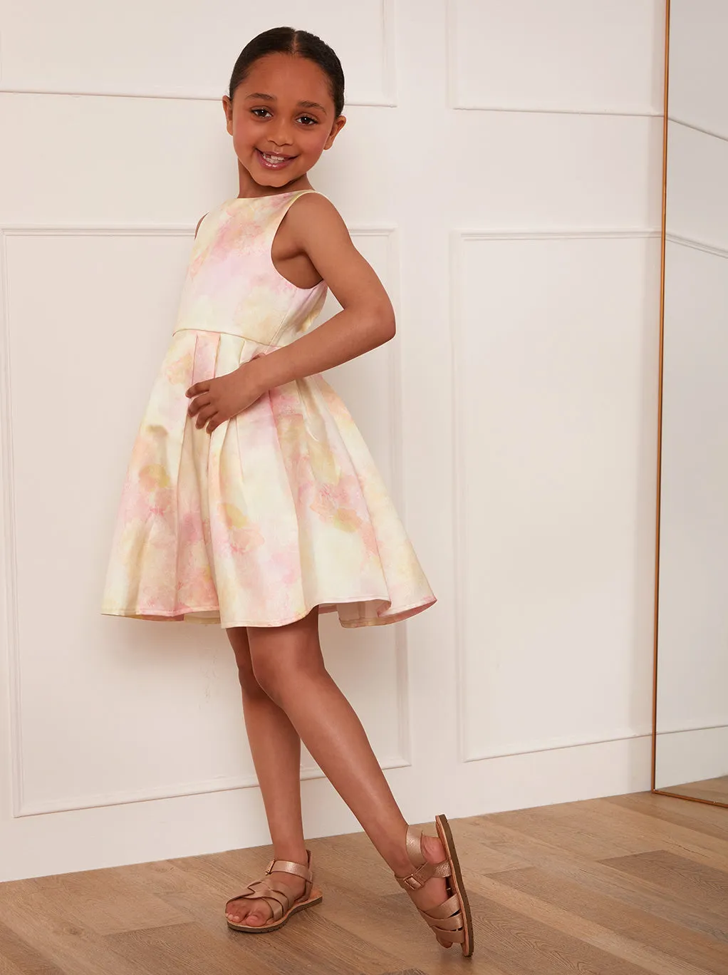 Girls Floral Watercolour Midi Dress in Yellow sold by Chi Chi London product image thumbnail 2