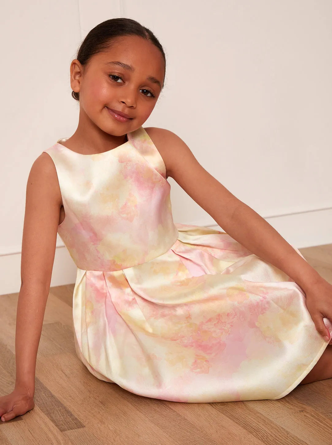 Girls Floral Watercolour Midi Dress in Yellow sold by Chi Chi London