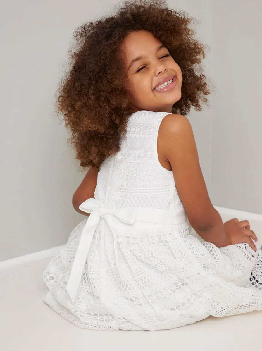Girls Crochet Ribbon Band Dress in White sold by Chi Chi London product image thumbnail 2