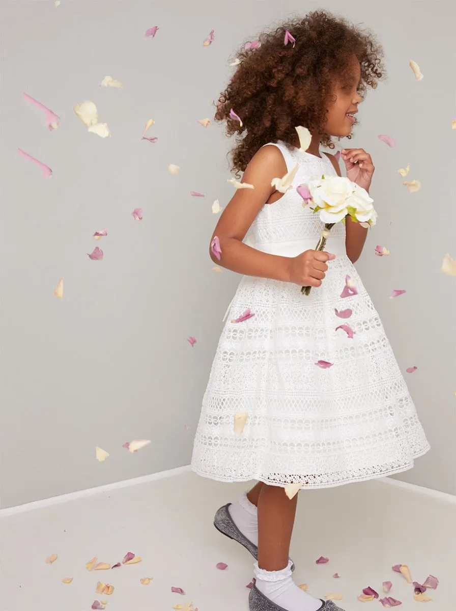 Girls Crochet Ribbon Band Dress in White sold by Chi Chi London product image thumbnail 3