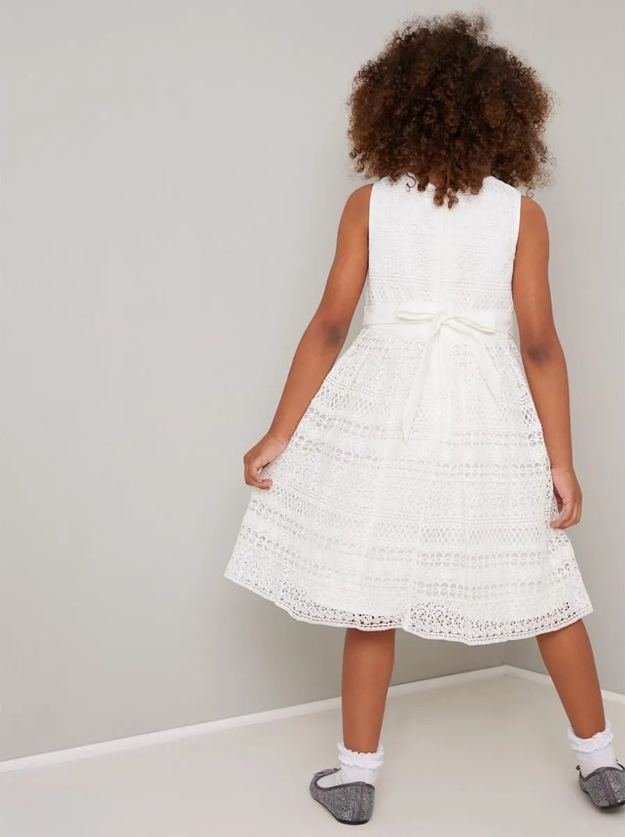 Girls Crochet Ribbon Band Dress in White sold by Chi Chi London product image thumbnail 4