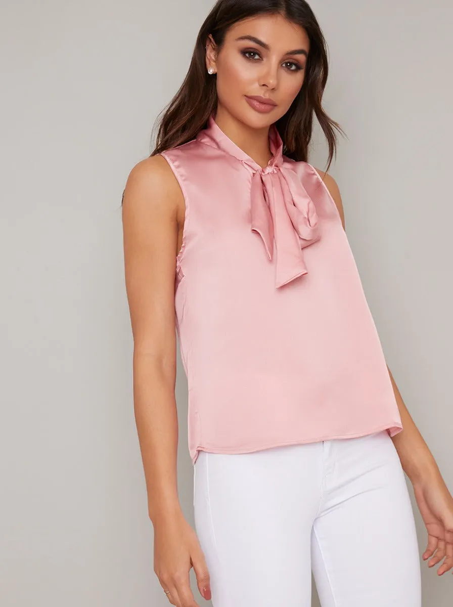 Tie Neck Sleeveless Satin Top in Pink sold by Chi Chi London product image thumbnail 3