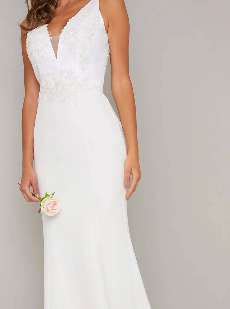 Embroidered Bridal Dress with V Neckline in White sold by Chi Chi London product image thumbnail 3