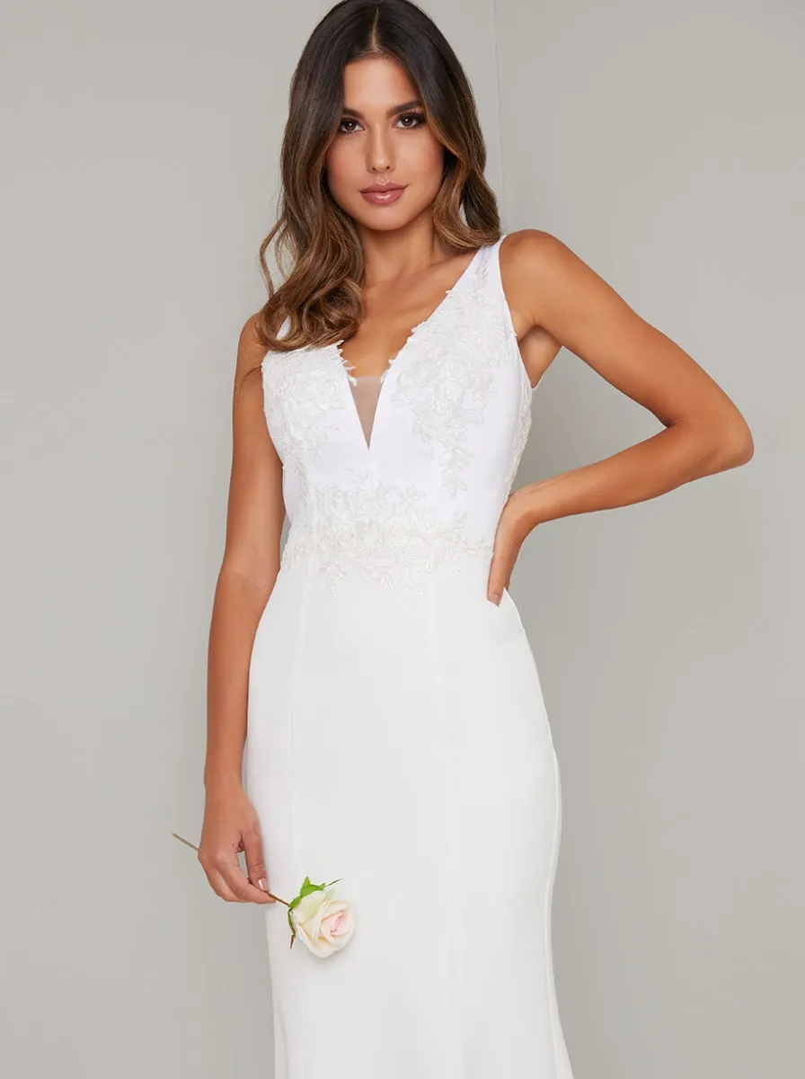 Embroidered Bridal Dress with V Neckline in White sold by Chi Chi London product image thumbnail 4