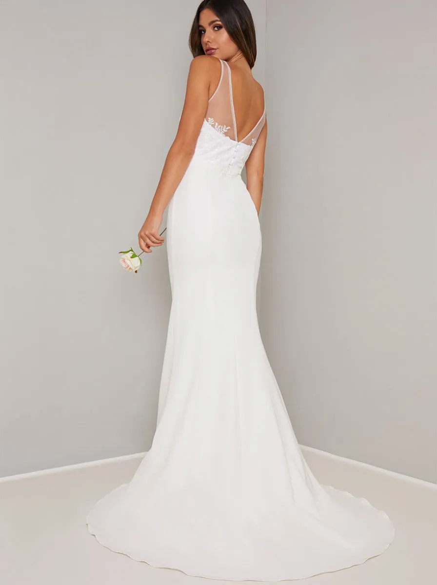 Embroidered Bridal Dress with V Neckline in White sold by Chi Chi London product image thumbnail 2