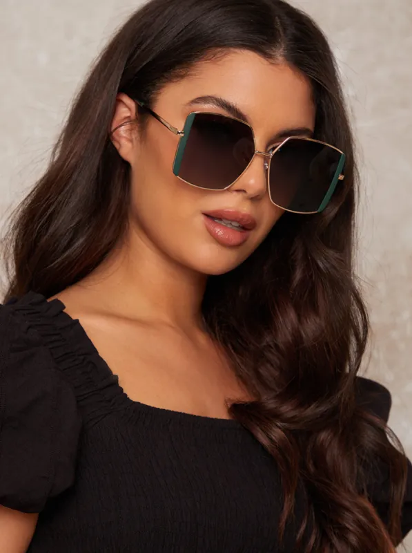 Square Frame Sunglasses with Trim in Green sold by Chi Chi London